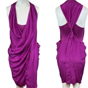ALLSAINTS asymmetric cascad silk Purple Fuchsia dress